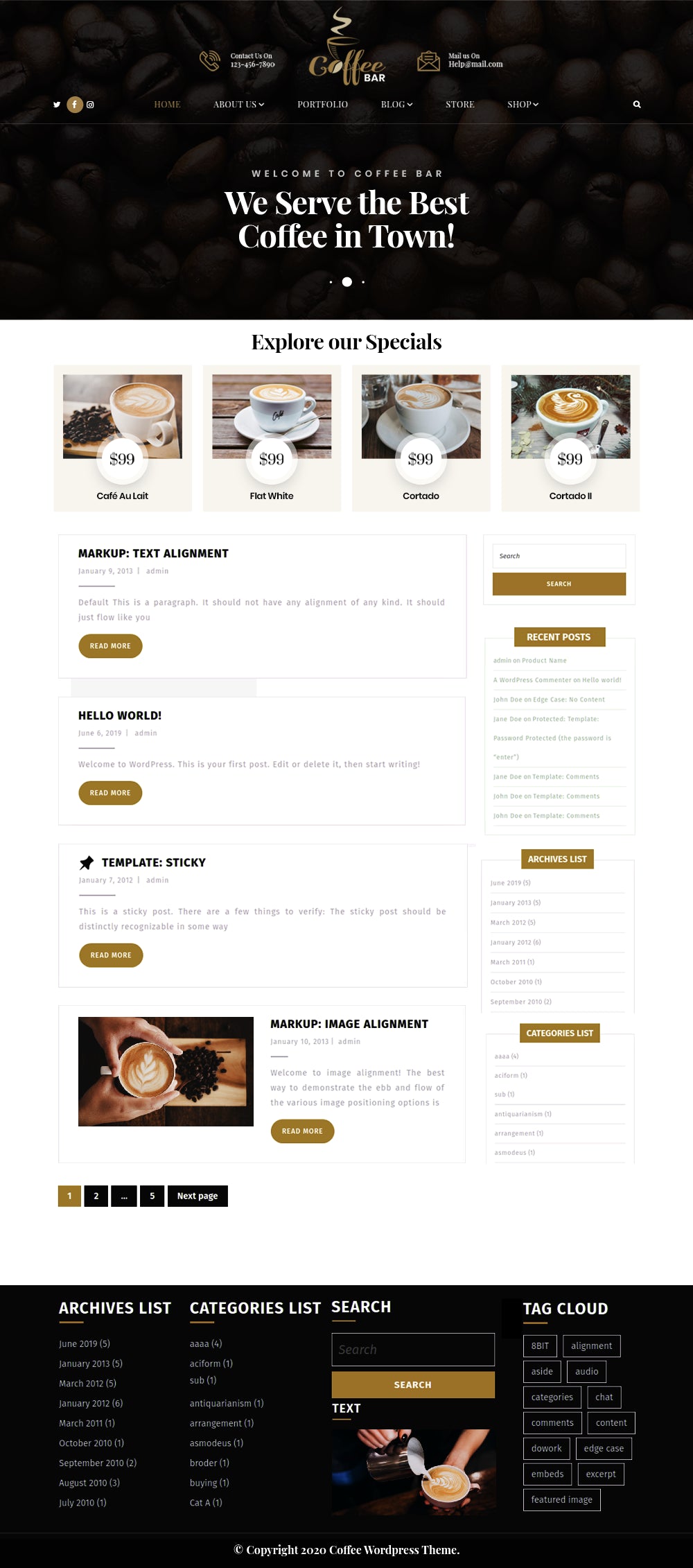 Free Cafe WordPress Theme