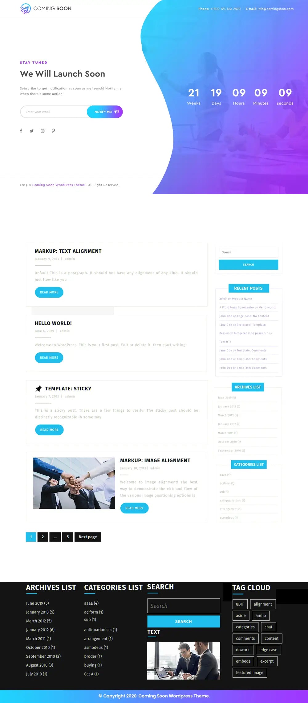 Free Coming Soon WordPress Theme