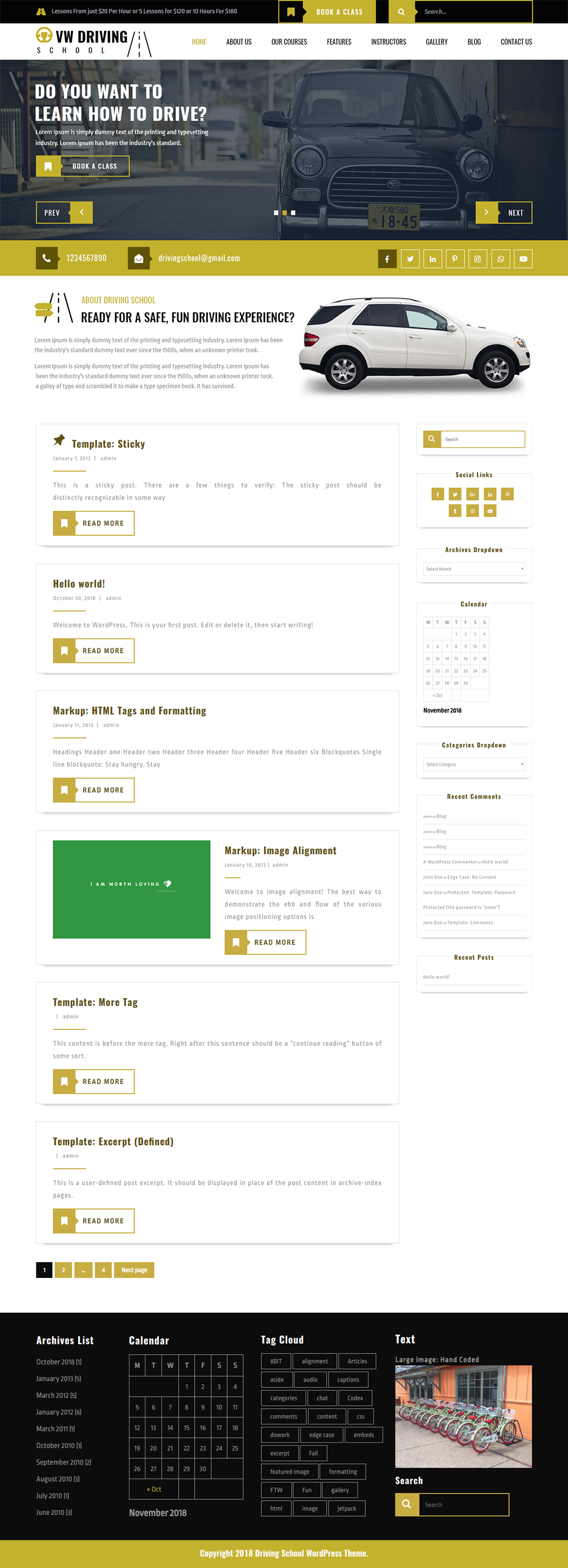 Free Driving School WordPress Theme