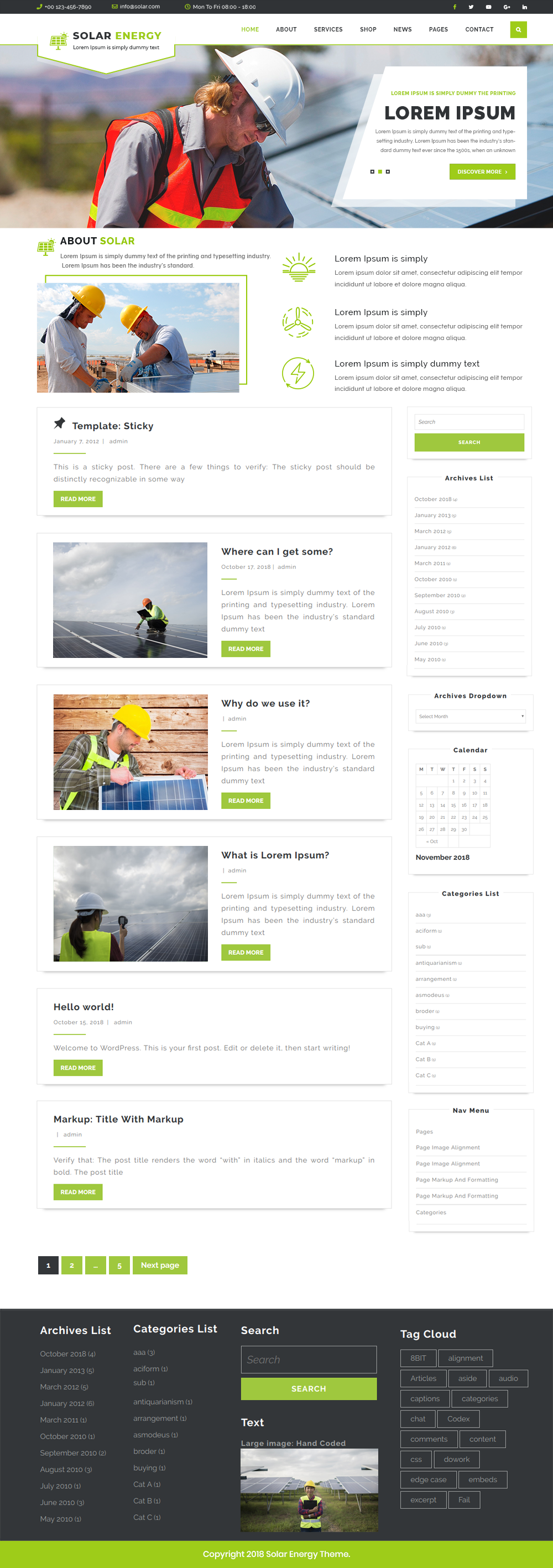 Free Solar Energy WordPress Theme