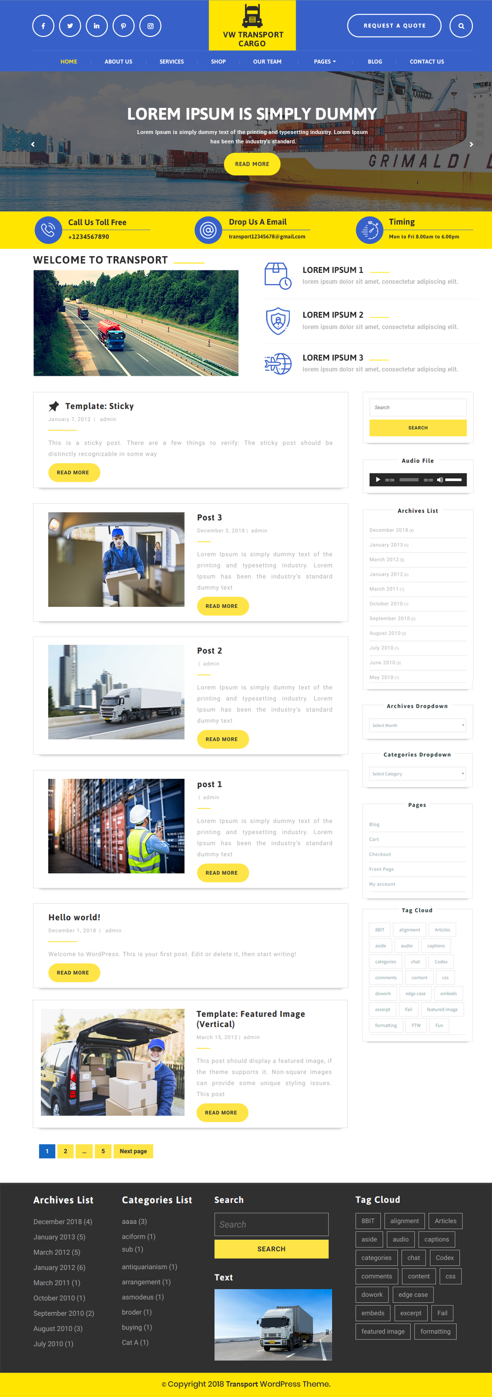 Free Transport WordPress Theme