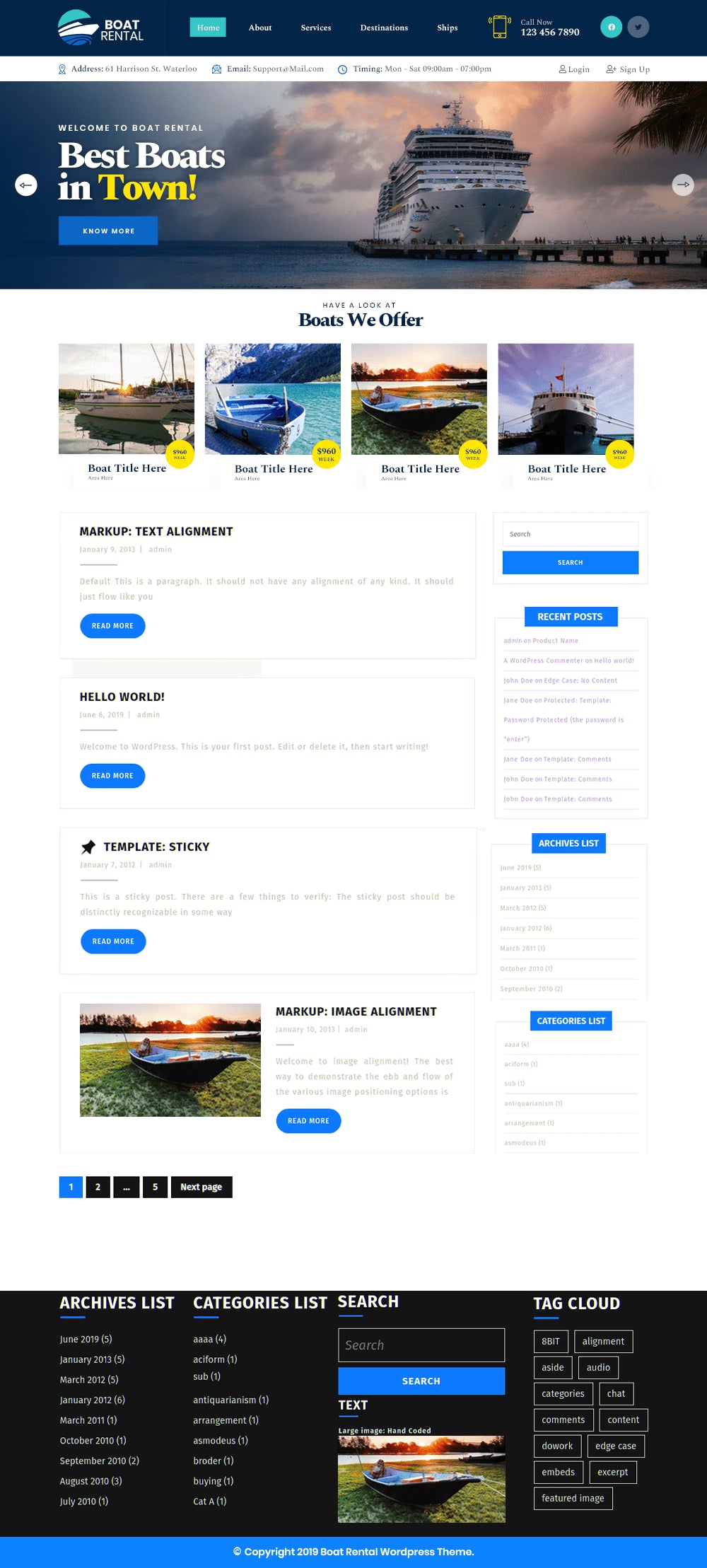 Free Boat Rental WordPress Theme