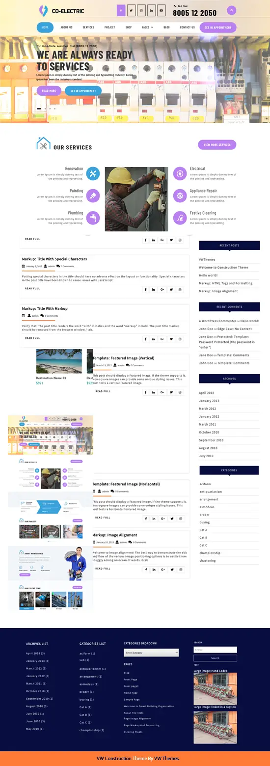 Free Electrician WordPress Theme