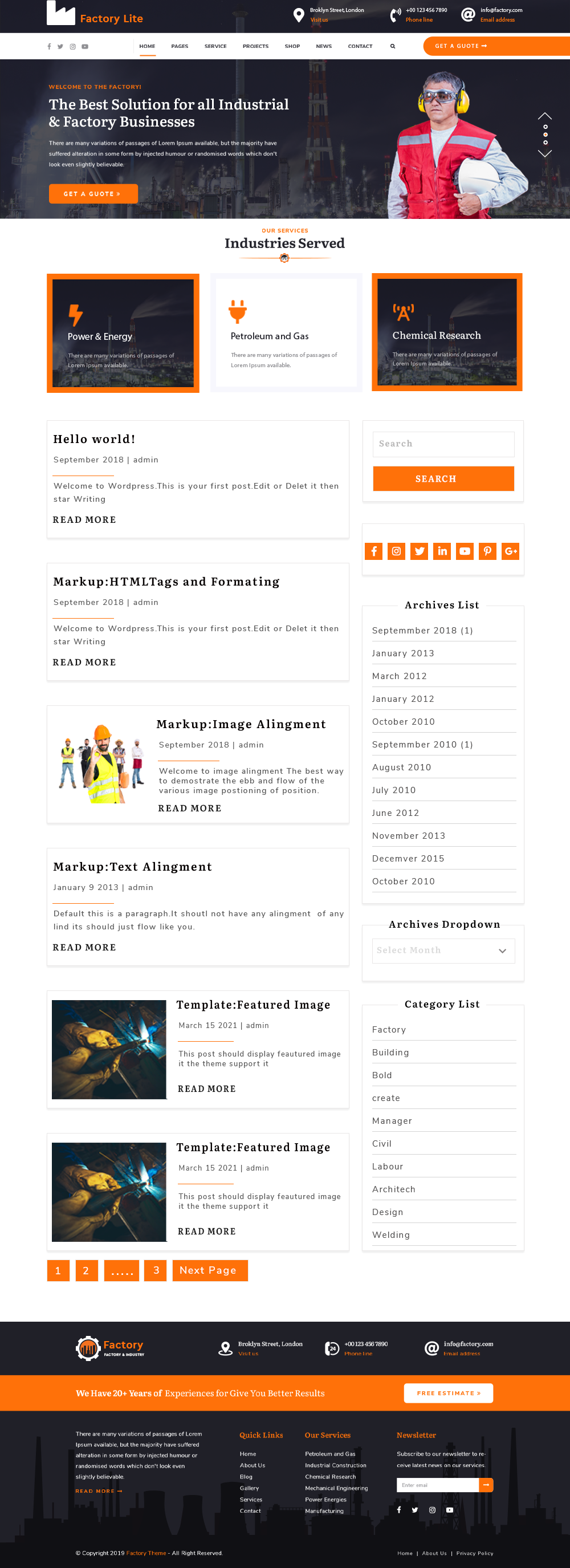 Free Factory WordPress Theme