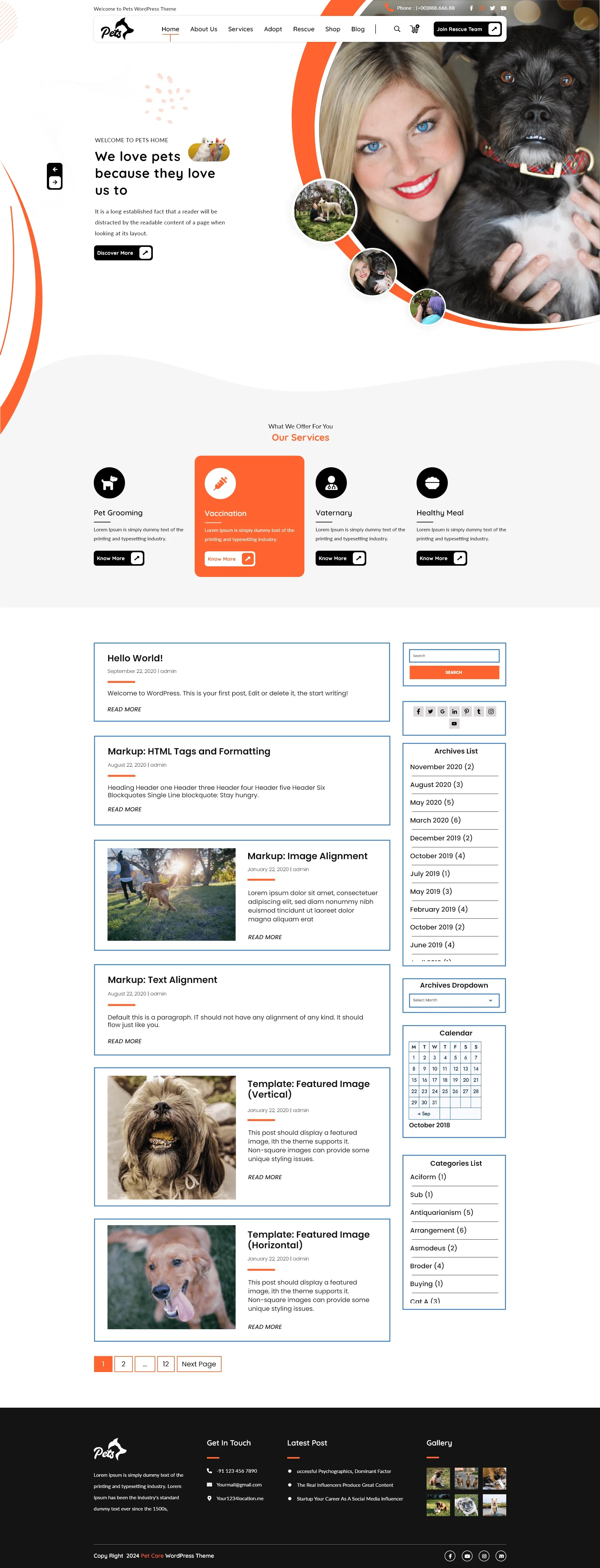 Free Pet Care WordPress Theme