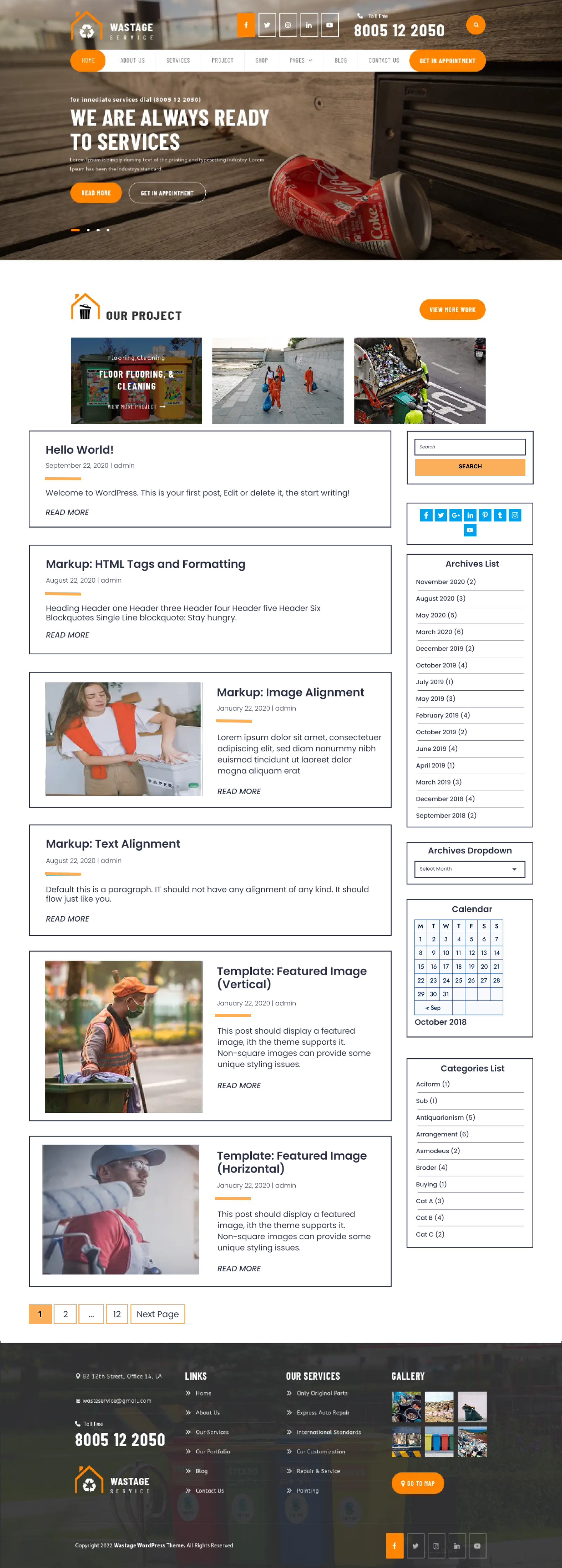 Free Waste Management WordPress Theme
