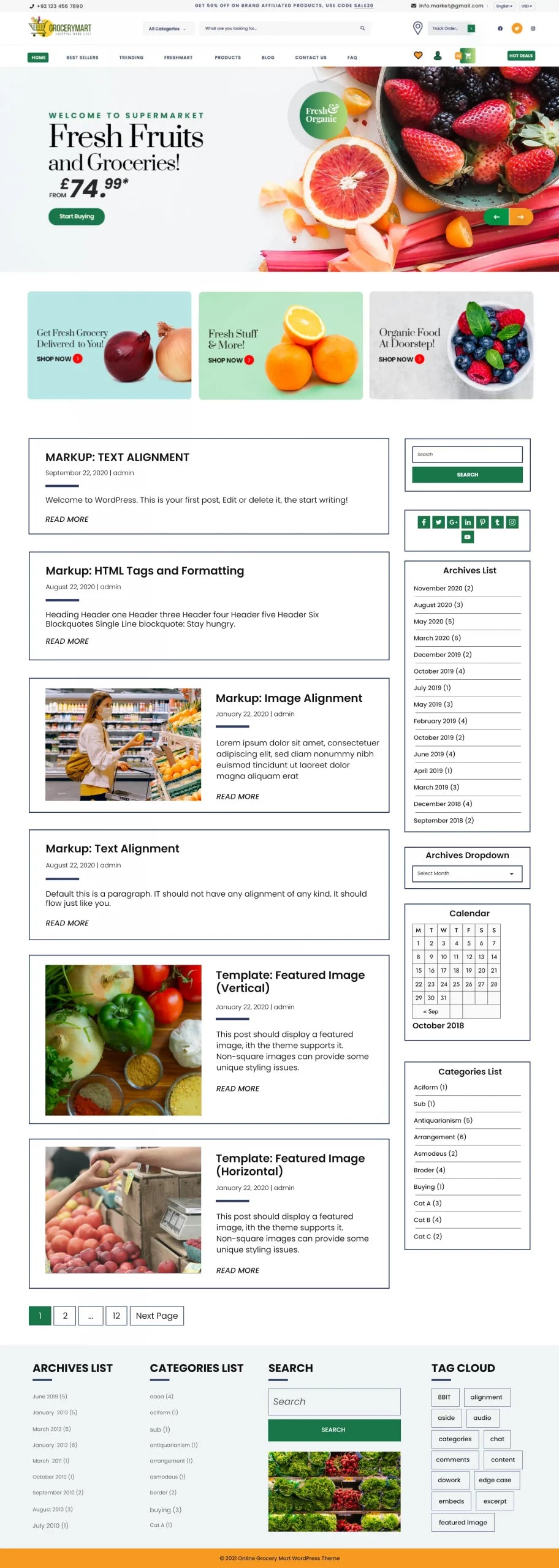 Free Online Grocery WordPress Theme
