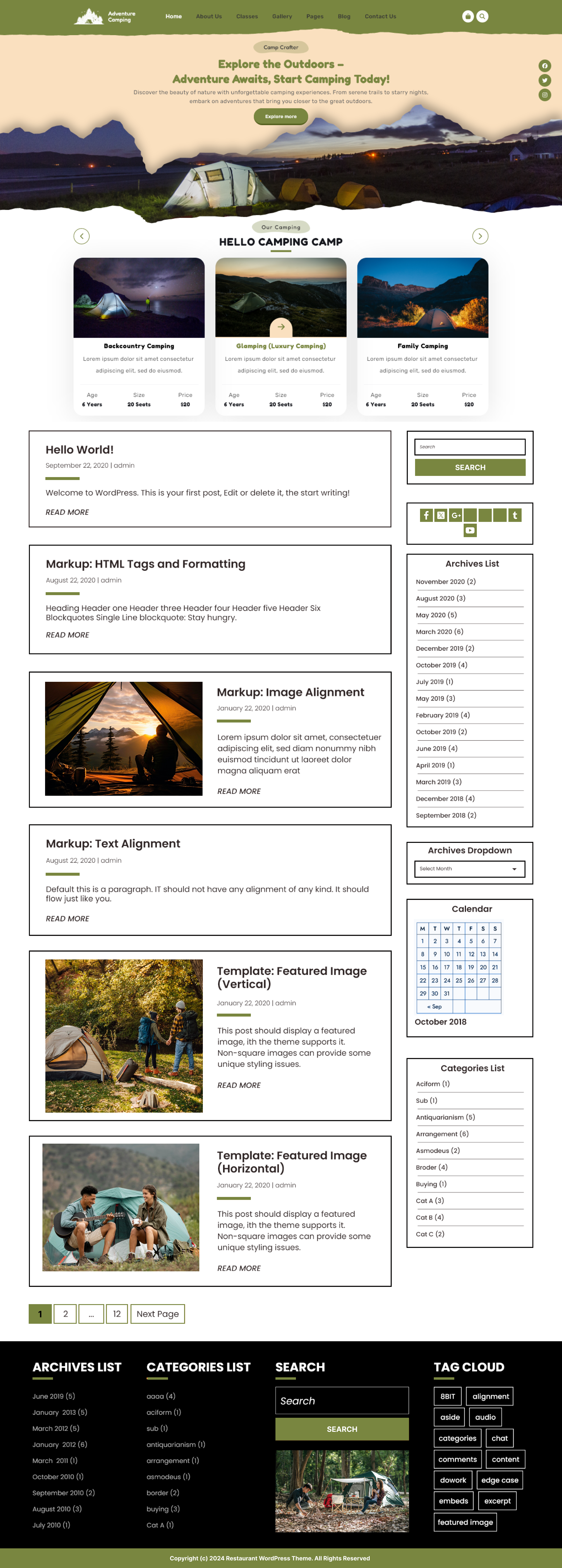 Free Adventure Camp WordPress Theme