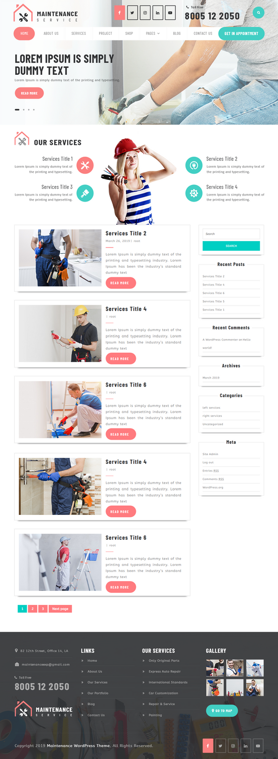 Free Home Maintenance WordPress Theme For Maintenance Business.