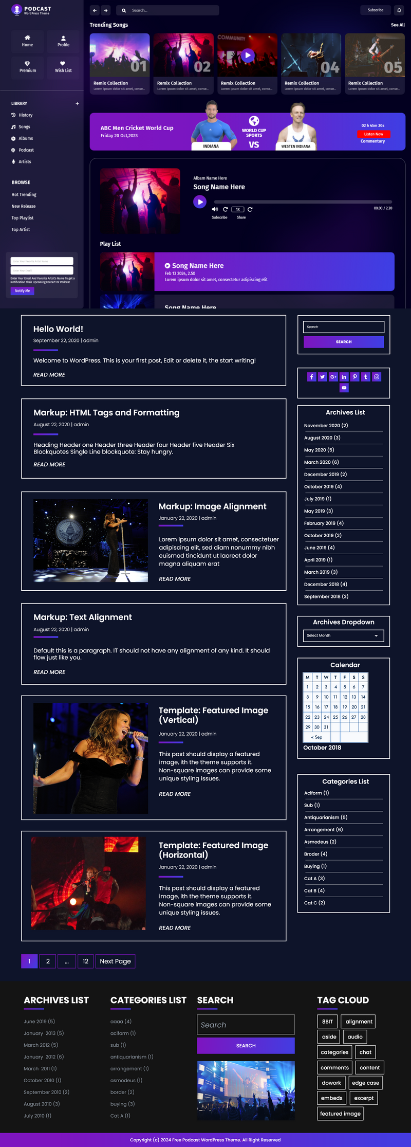 Audio podcast wordpress theme