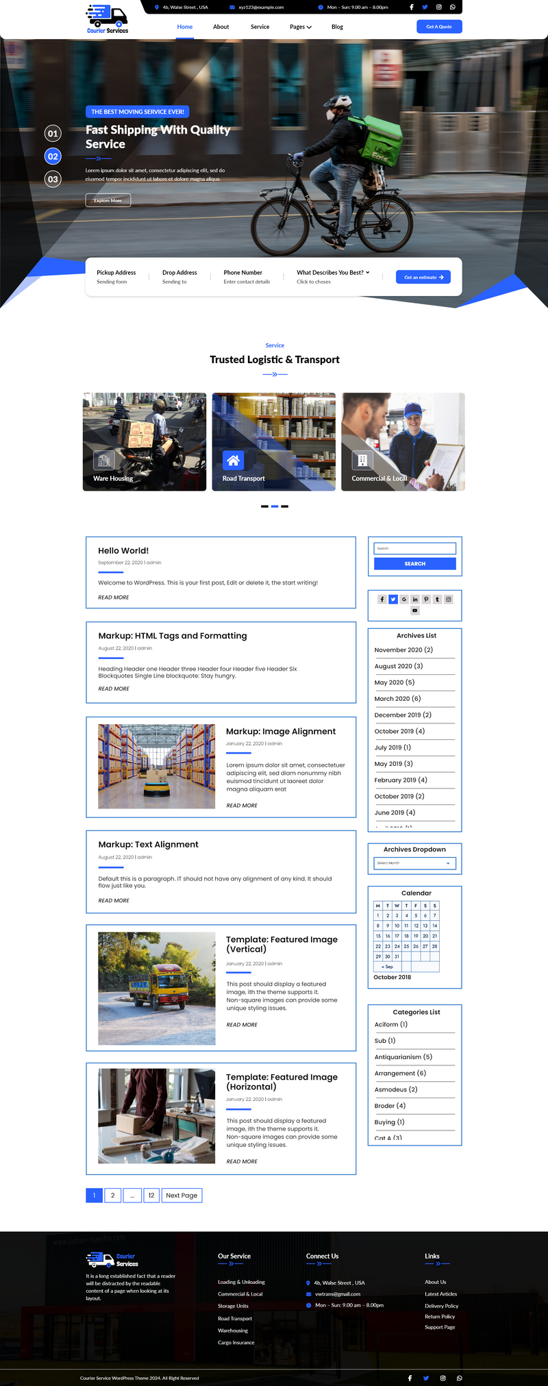 Free courier service wordpress theme 