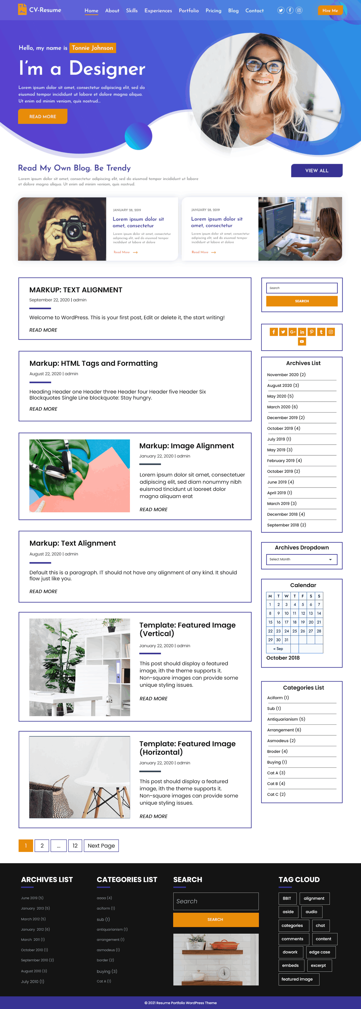 Free CV Resume WordPress Theme Giving A Modern Resume Website