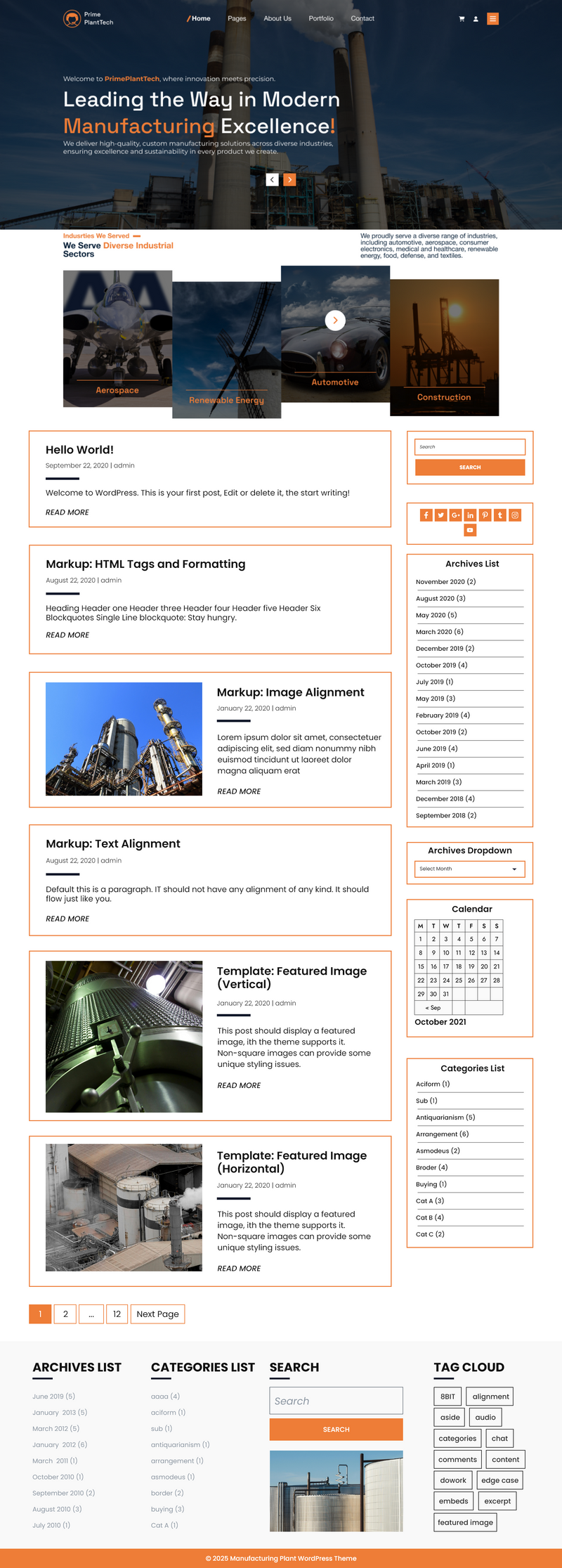 Free manufacturing plant wp theme