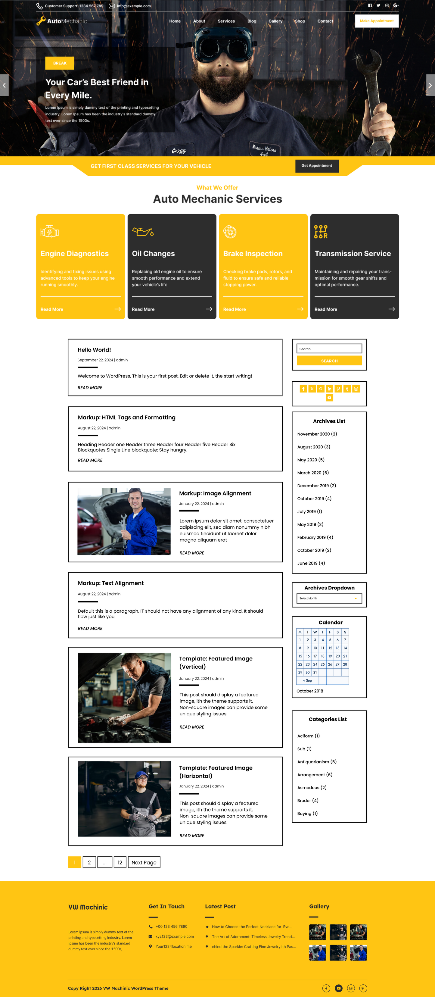 Free Mechanic Service WordPress Theme