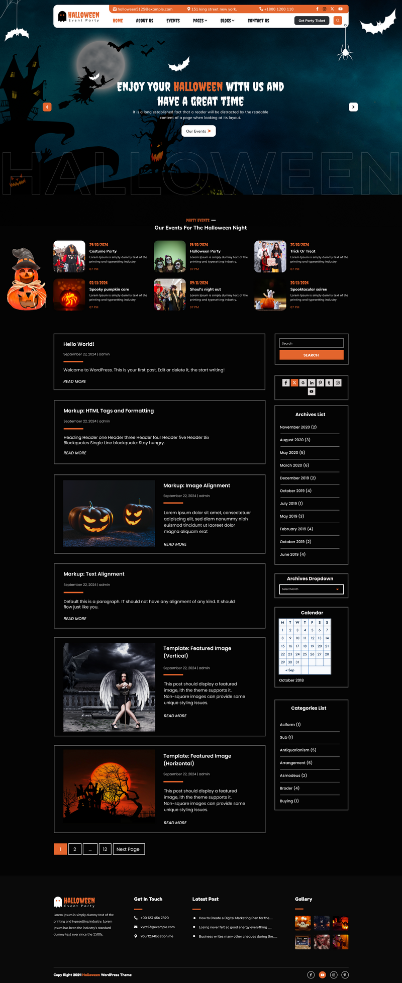 Free scary hallowen wp theme