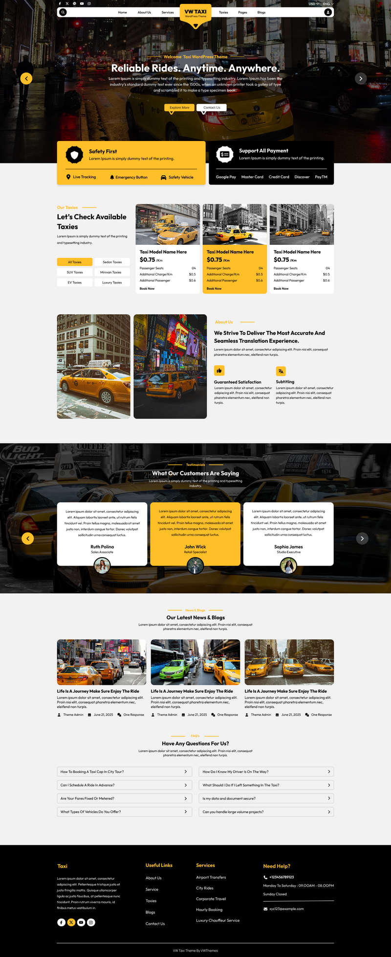 Free Online Taxi Booking WordPress Theme