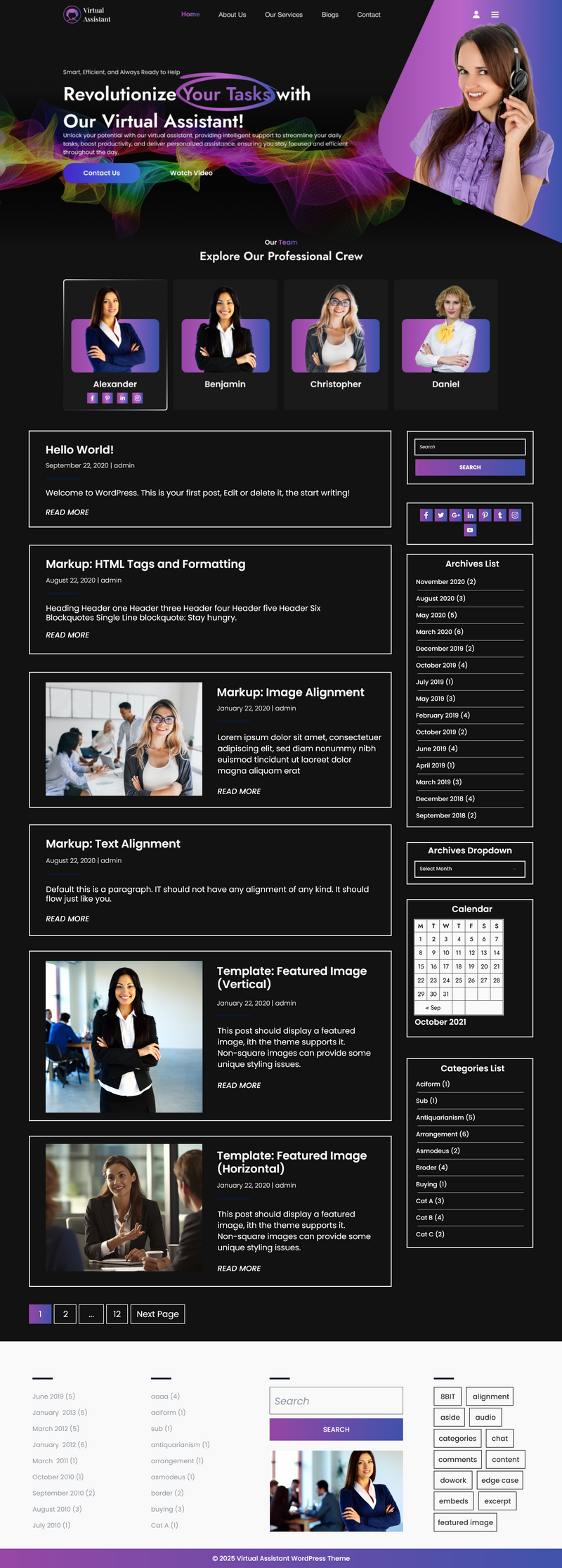 Free virtual assistant wordpress theme