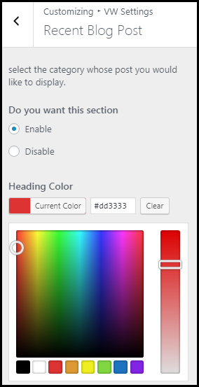 Color palette in WordPress theme