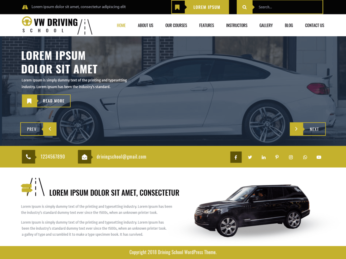 VW Driving School Pro WordPress Website Themes