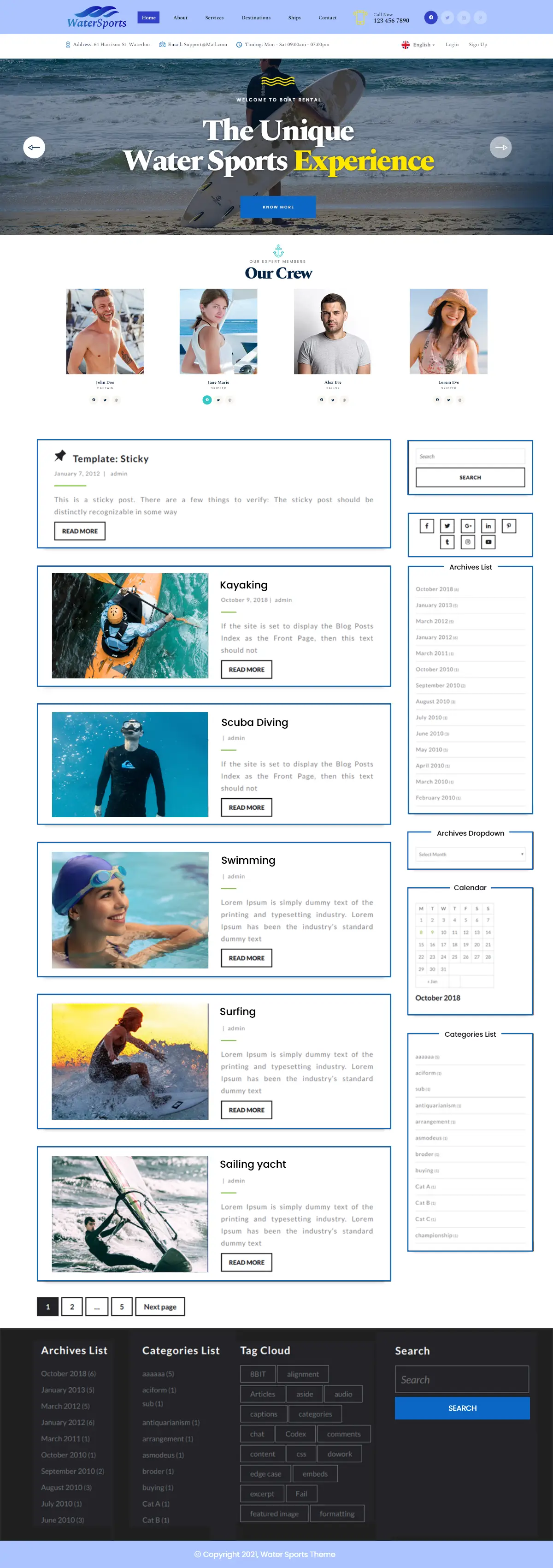 Free Water Sports WordPress Theme