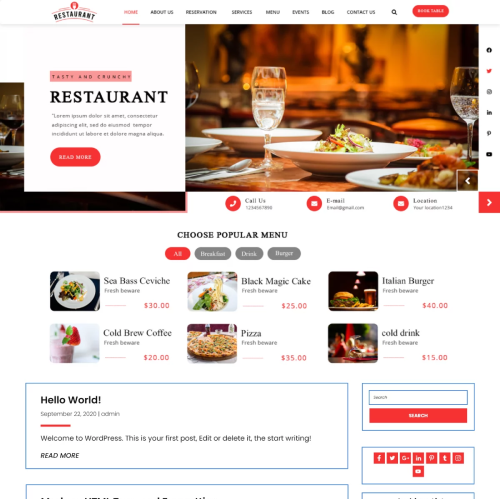 Diner Restaurant WordPress Theme

