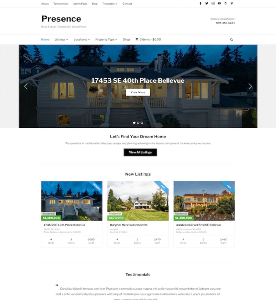 presence real estate WordPress theme