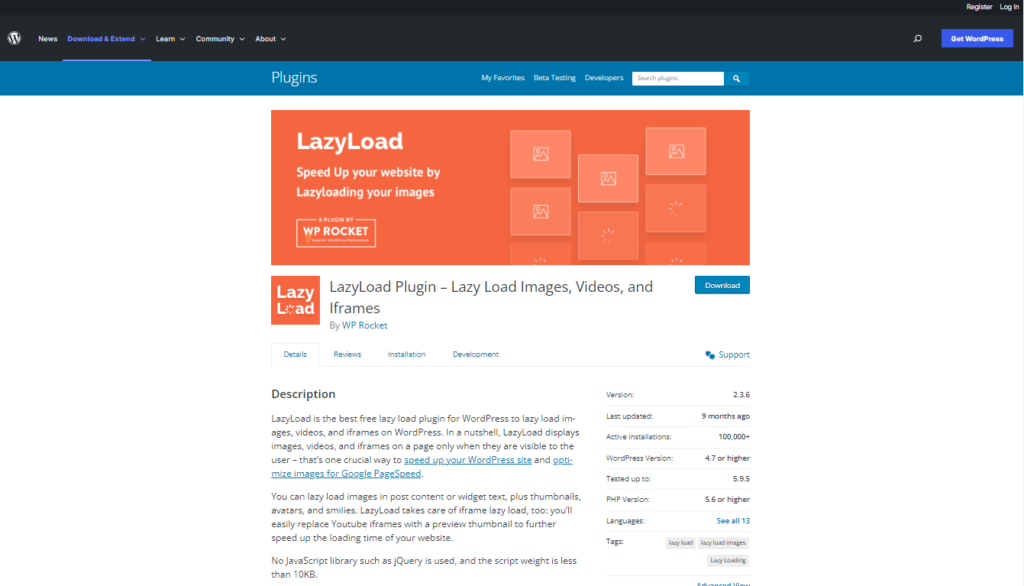 lazy load WordPress plugin