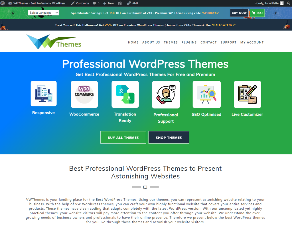 VWThemes website built on WordPress